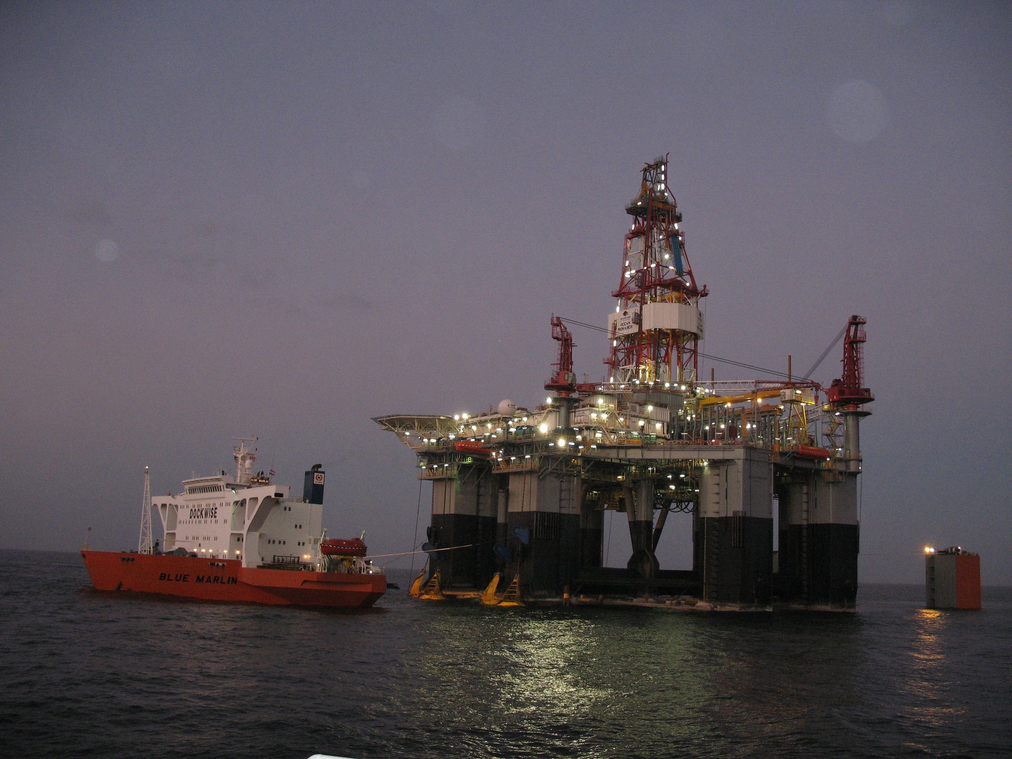Blue Marlin preparing to offload Ocean Monarch.
